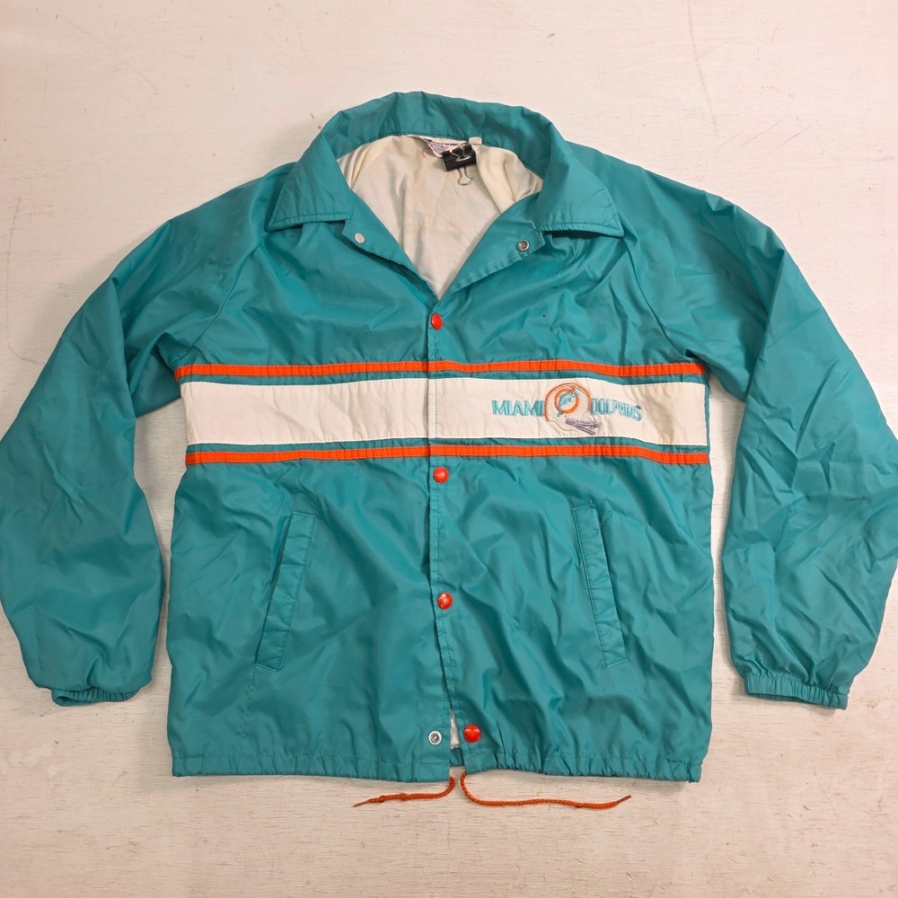 Miami Dolphins NFL Vintage Windbreaker‎ Snap Jacket Blue USA Stahl-Urban Sz M